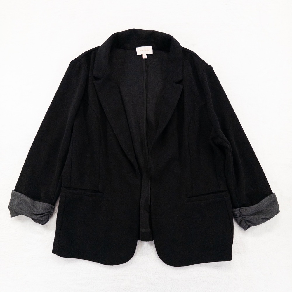 Skies Are Blue Womens Blazer XL Black Knit Ruched Sleeve Open Front Professional